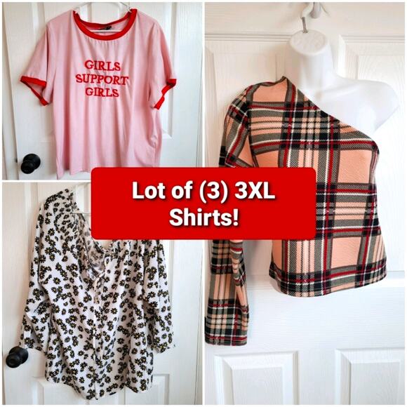 Shein 3XL Shirts Lot of 3 Plus Size Plaid Floral - Picture 1 of 10